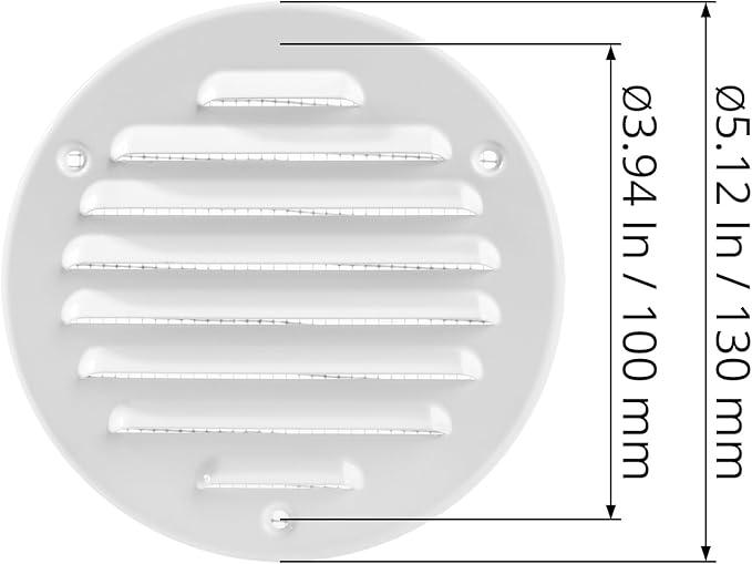 Square Ventilation Grille / 5" Inch Inside Measurement/White Metal Air Vent Louver - Inside/Outside use/Ø 5.25" Inch Outer Measurement