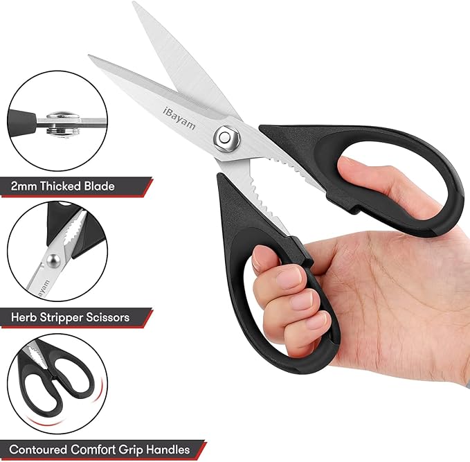 iBayam Stocking Stuffers for Men, White Elephant Gifts for Adults, Kitchen Scissors All Purpose Kitchen Shears 8.5" Cooking Scissors with Sheath, Black Accessories, Gadgets Utensils