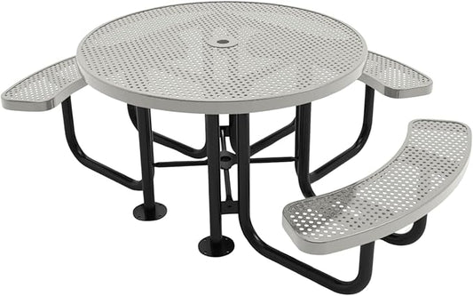 COATEDOUTDOORFURNITURE Heavy-Duty Portable Outdoor Picnic Table with Umbrella Hole, Punched Steel Patio Dining Furniture Made in America (46" Round Top, Textured Grey)