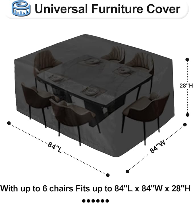 OutdoorLines Outdoor Waterproof Patio Table Furniture Set Covers - Rectangle Couch Sectional Cover Outside Weatherproof Patio Furniture Covering for Deck, Lawn and Backyard 84"L x 84"W x 28"H, Black