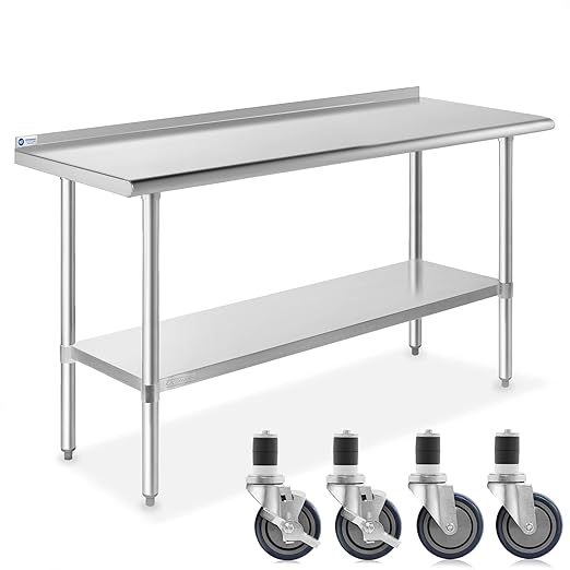 GRIDMANN Stainless Steel Table 60 in. x 24 in., NSF Commercial Kitchen Prep & Work Table w/Backsplash and Wheels