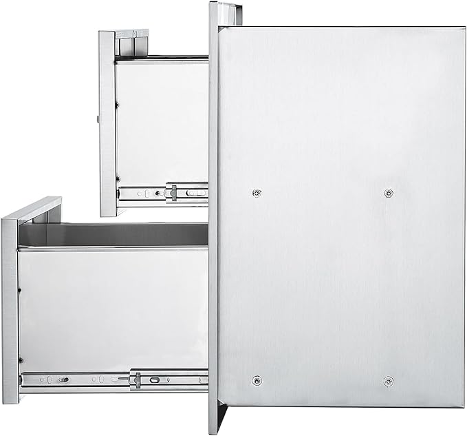 VEVOR Outdoor Kitchen Drawers, 17.8W x 20.2H x 12.2D Inch, Flush Mount Double BBQ Drawer, Stainless Steel BBQ Island with Handle, for Outdoor Kitchens or Patio Grill Station