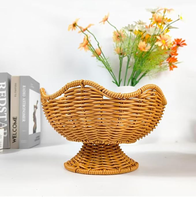 RT&BS Round Woven Fruit Basket for Counter, Christmas Food Bowl, Eco-Friendly Sturdy Stackable Woven Basket for Kitchen, Store, Restaurant, Party (Brown)
