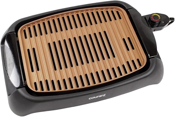 Courant smokeless indoor Electric grill, Copper Non-stick Coating Extra Large and Adjustable Temperature Control, Grill BBQ, Table Top Indoor Grill