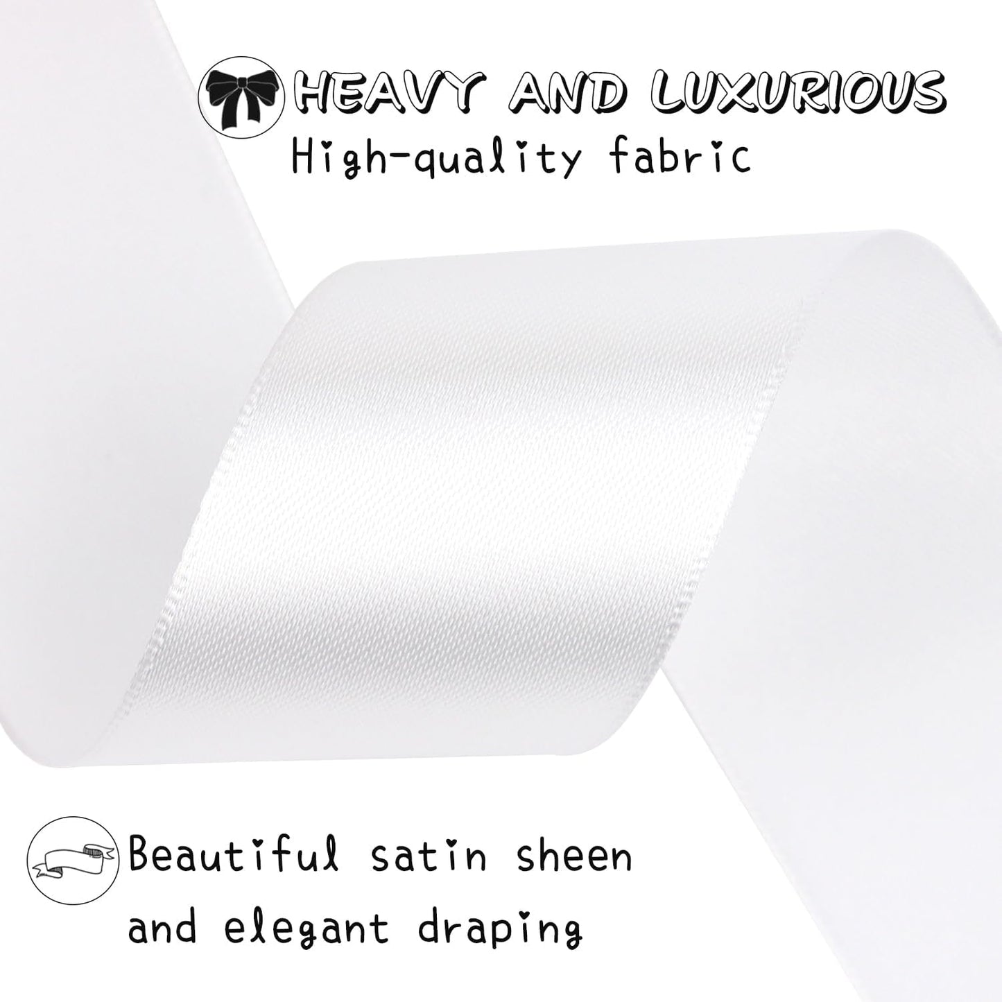 White Solid Satin Ribbon 1-1/2 Inch 25 Yards Solid Polyester Fabric Ribbon for Gift Wrapping Wedding Christmas Baby Shower Birthday Party Decoration Handmade Immortal Flower Craft