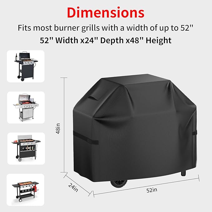 Grill Cover for Outdoor Grill, 52 Inch Heavy Duty 600D Waterproof BBQ Gas Grill Covers for Outside, UV & Fade Resistant, All Weather Protection Compatible for Weber Charbroil Nexgrill Kenmore Grills