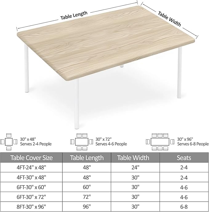 Rectangle Table Cloth Cover Waterproof Elastic Fitted Polyester Fitted Tablecloths for 6 Foot Tables for Indoor,Picnic, Camping, Outdoor （72" x 30"，Wood Grain）