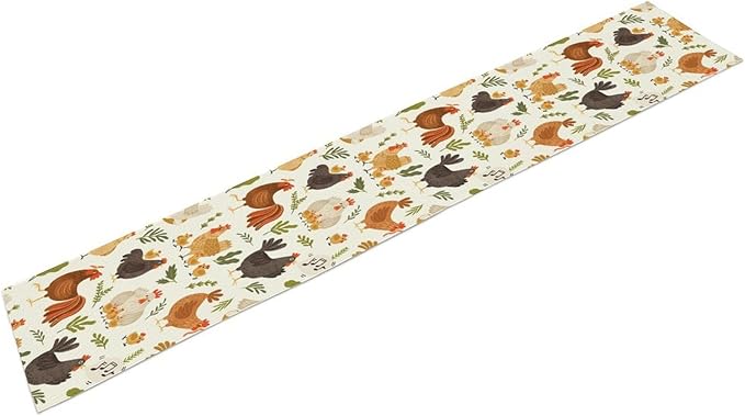 Cute Roosters Chickens Table Runners, Rustic Farm Animals Hen Table Runner for Farmhouse Wedding Coffee Dining Table Party Home 13x70in