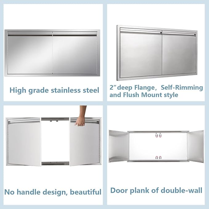Outdoor Kitchen Door 42" W x 21" H inch Stainless Steel BBQ Double Door Flush Mount for Outdoor Kitchen Island（Double Wall Door Panel ）