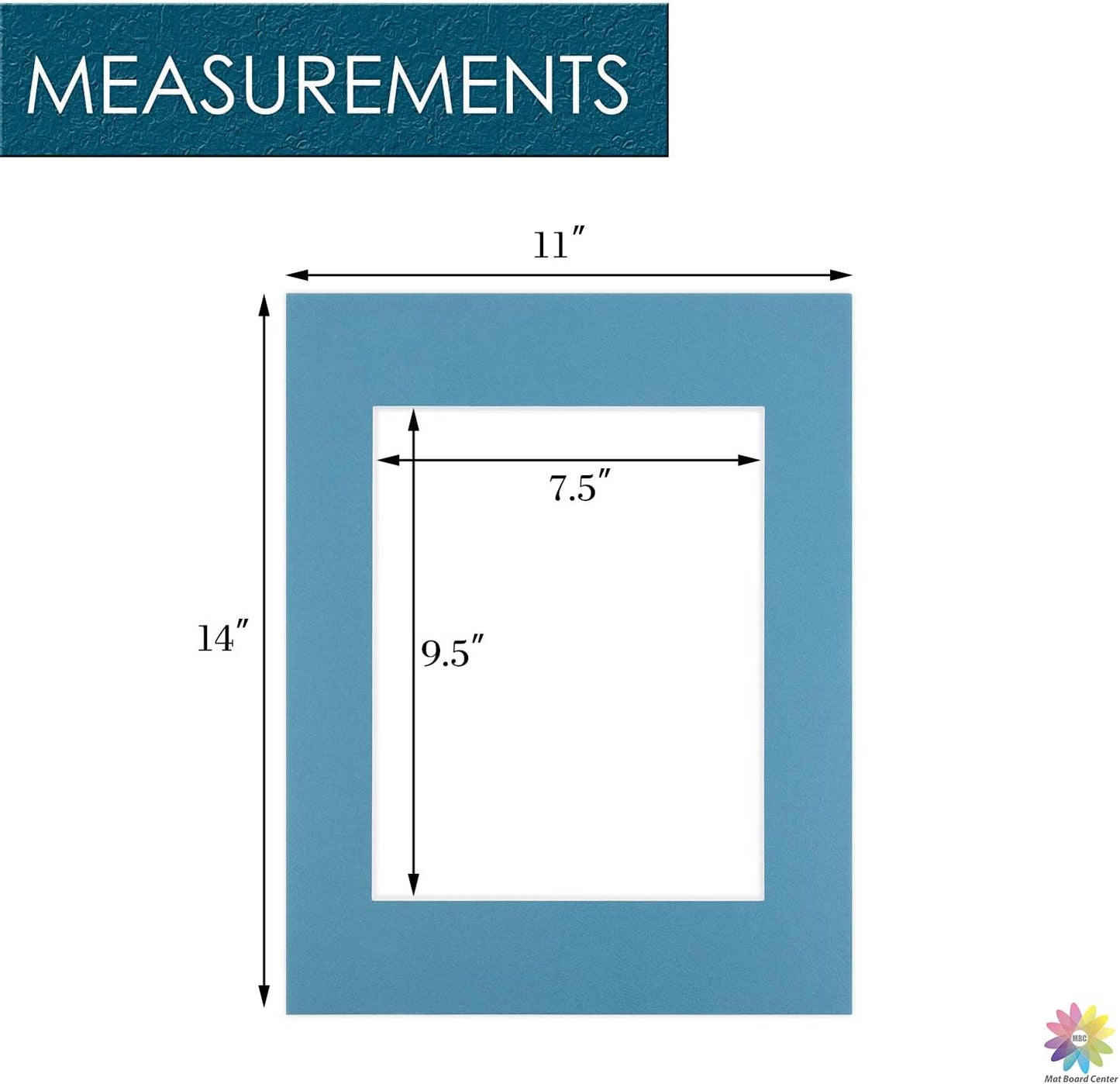 Mat Board Center, Pack of 10, 11x14 for 8x10 Dynamic Blue Color Mats - Acid Free, 4-ply Thickness, White Core - for Pictures, Photos, Framing