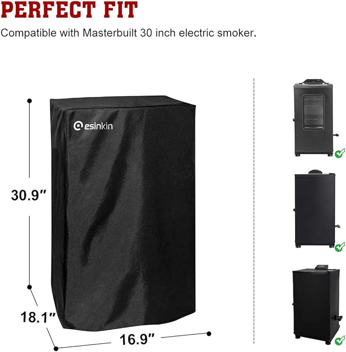 Esinkin 30-Inch Electric Smoker Cover for Masterbuilt Electric Smoker, Dust UV Durable Waterproof and Conveninet, Black