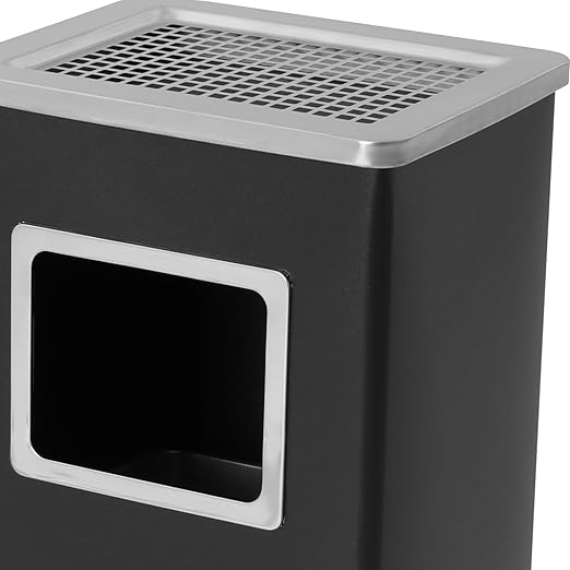 Trash Can with Lid Outdoor Indoor Stainless Steel Commercial Garbage Bin Waste Container with Inside Barrel for Patio Yard Garage, Black