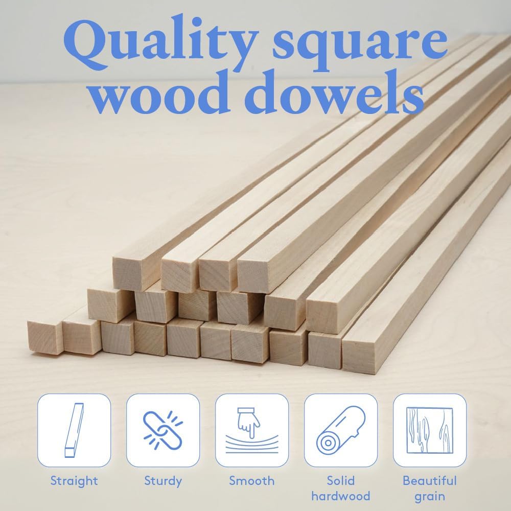 DIY Wooden Square Dowel Rod 3/16-inch x 36 Pack of 100 Hobby Wood Sticks for Crafts, Wood Trim & Architecture Model Making, by Woodpeckers