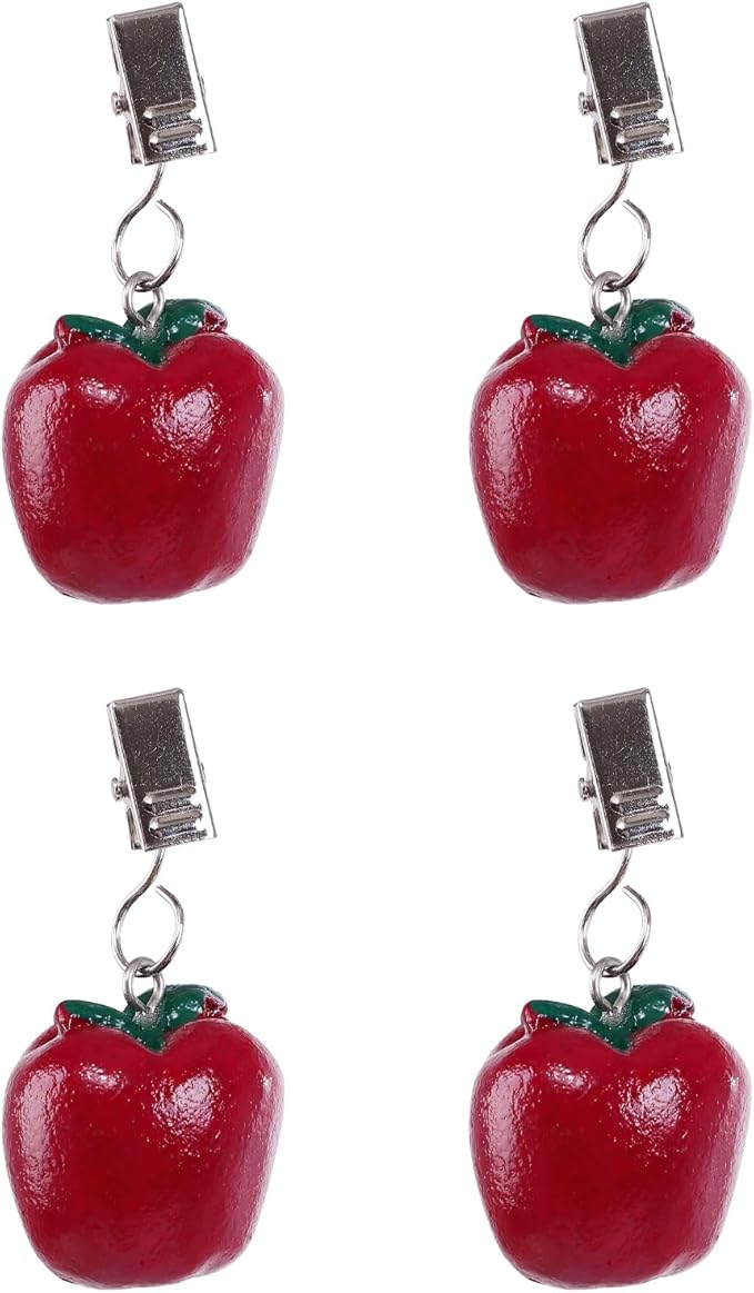 TwoFish Home Set of 4 Resin Red Apple Tablecloth Weights Clips Handicraft Red Apple Tablecloth Clamps Pack of 4