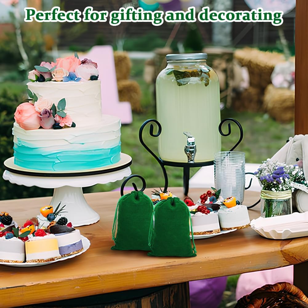 Shintop 20pcs Velvet Bags, 4x6inch Green Jewelry Drawstring Pouches Soft Cloth Gift Bags for Christmas St Patrick's Day Party Favor