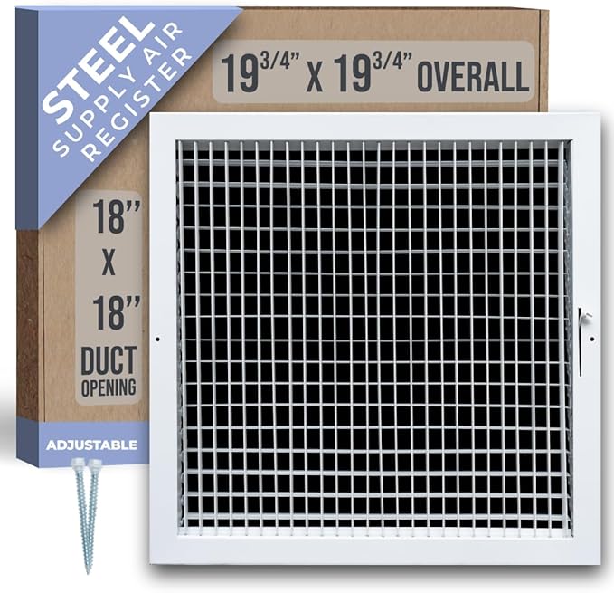 Fits 18x18 Duct Opening Steel Adjustable Air Supply Grille by Handua | Register Vent Cover Grill for Sidewall and Ceiling | White | Outer Dimensions: 19.75" X 19.75"