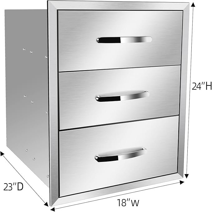 Flush Mount Stainless Steel Double Drawers with Recessed Handles for Outdoor Kitchens Or BBQ Island,-18W X 24H X 23D Inch