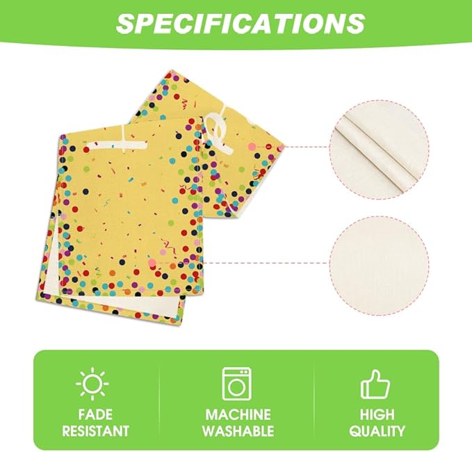 Artoid Mode Polka Dot Yellow Happy Birthday Table Runner, Seasonal Summer Kitchen Dining Table Decoration for Home Party Decor 13x72 Inch