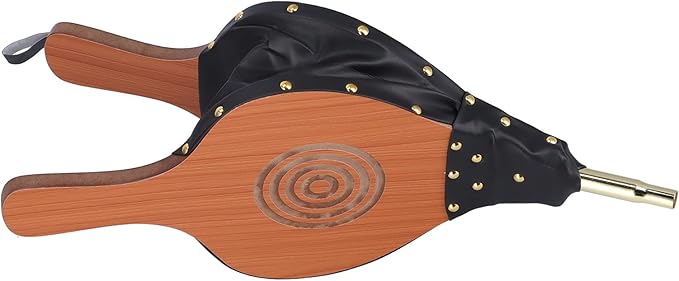 Wood Fireplace Bellows, Large Wood Air Blower with Cast Nozzle and Hanging Strap, Premium Solid Wood Construction for Outdoor Camping, BBQ, and Fireplace Use