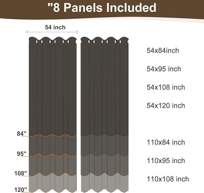 HolidayIdeas Outdoor Patio Curtains Waterproof with Rod Pocket 8 Pcs 54x95 Inch- Protect Privacy & Weatherproof Balcony Outdoor Curtains for Apartments,Porch, Gazebo, Sliding Glass Door, Grey