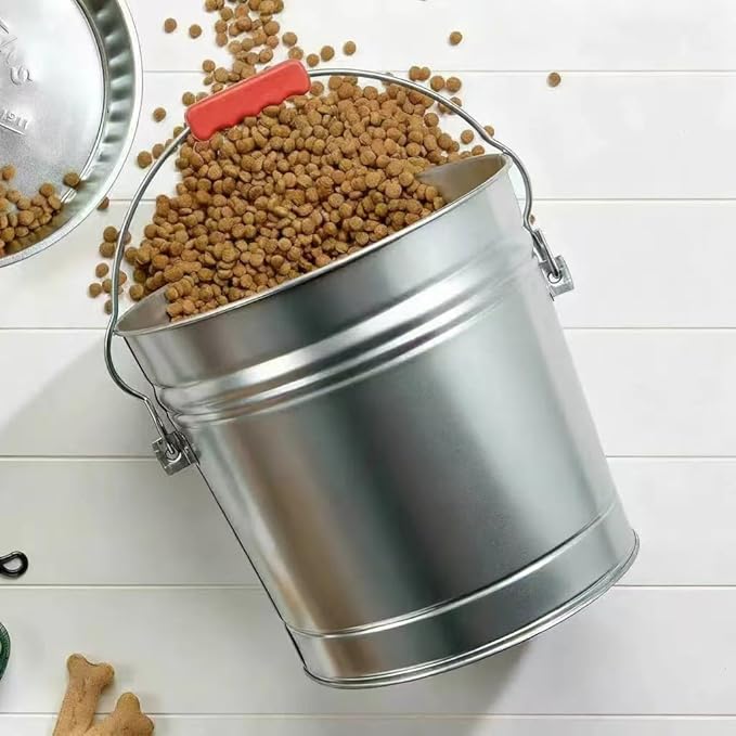 6-Gallon Galvanized Steel Storage Can - Locking Lid & Bail Handle, Metal Pet Food & Dry Goods Container for Indoor/Outdoor, Home, Garage and Barn Use