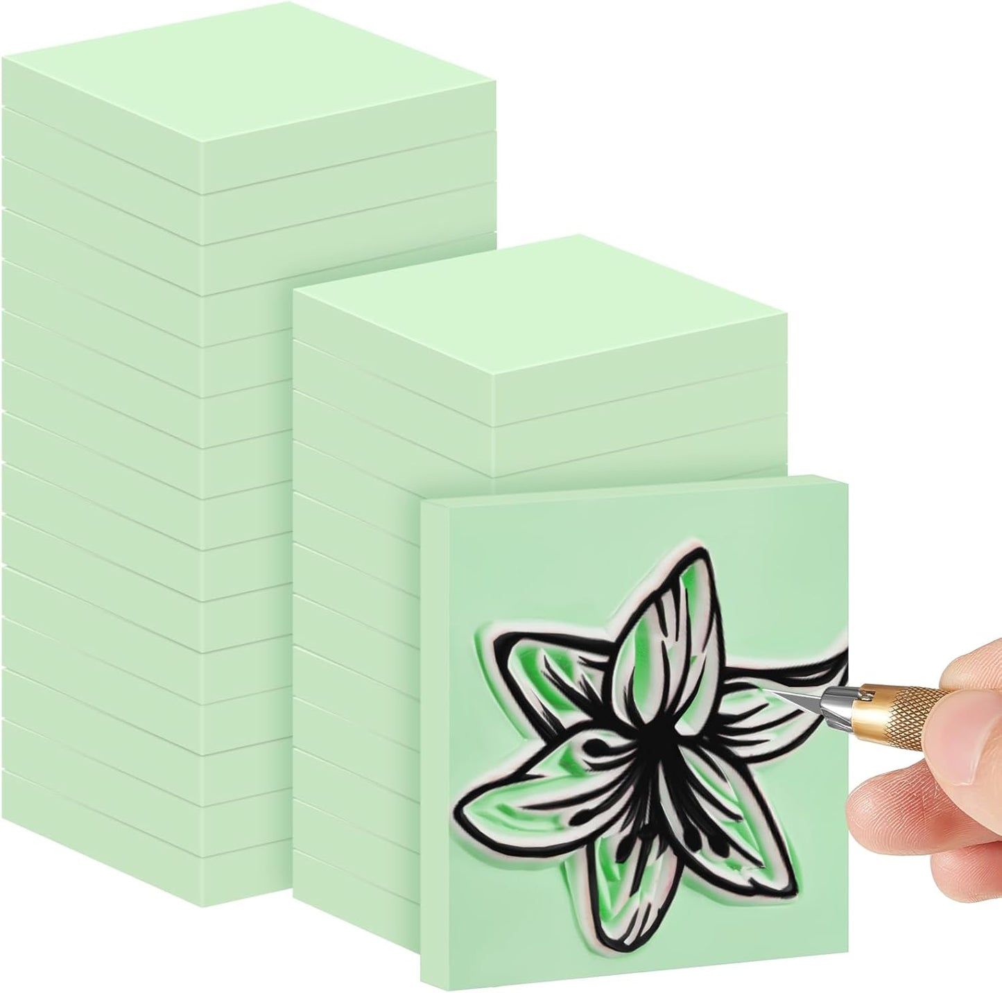 Frienda 24 Pcs 2" x 2" Rubber Carving Blocks Linoleum Blocks for Printmaking, Stamp Making, DIY Crafting, Scrapbook, Painting, Soft and Easy to Carve (Mint Green)