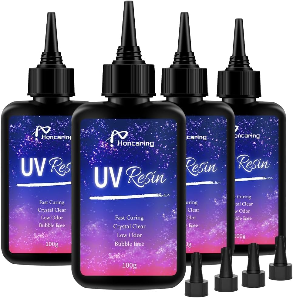 UV Resin 400g, Hard Type Clear Beginner-Friendly Kit, Upgraded Formula & Crystal Clear for Jewlery Making, 100g*4 Resin UV Kit with for Earring, Pendant, DIY