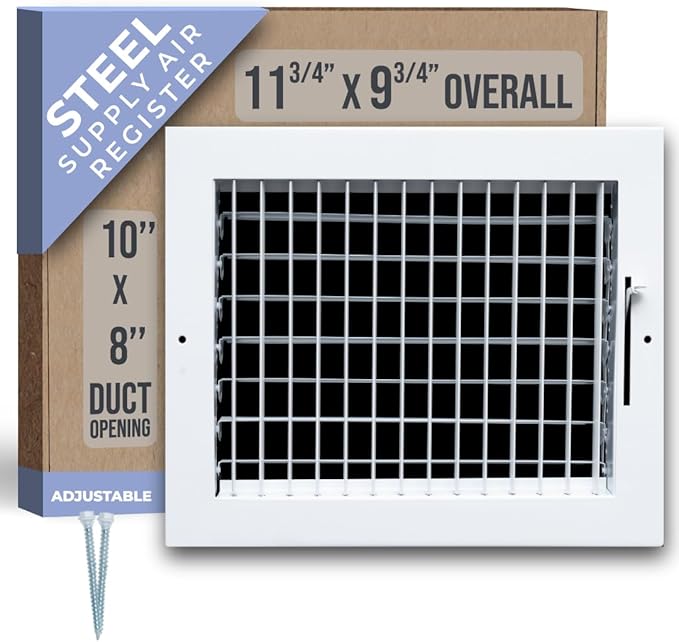 Fits 10x8 Duct Opening Steel Adjustable Air Supply Grille by Handua | Register Vent Cover Grill for Sidewall and Ceiling | White | Outer Dimensions: 11.75" X 9.75"