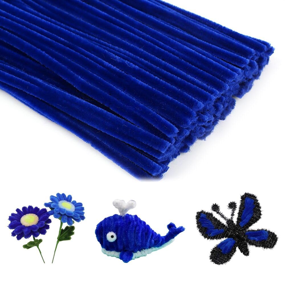 100 Pieces Pipe Cleaners Chenille Stem, Royal Blue Pipe Cleaners Set for Pipe Cleaners DIY Arts Crafts Decorations, Chenille Stems Pipe Cleaners (Royal Blue)