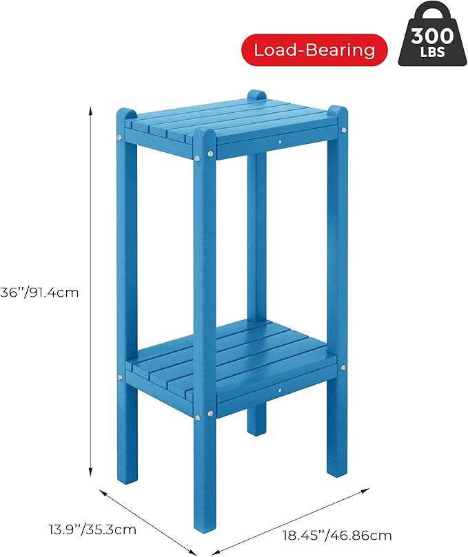 Costaelm Outdoor Side Table, 2-Tier Small Patio Coffee Tables for Outside, Outdoor End Tables for Patio, Adirondack Side Table for Outside, Outside Table for Pool, Porch, Garden, Pacific Blue