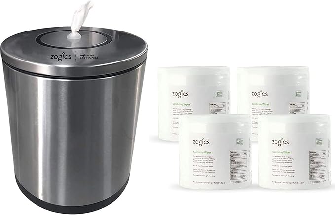 Zogics Sanitizing Wipes and Tabletop Stainless Steel Wipe Dispenser