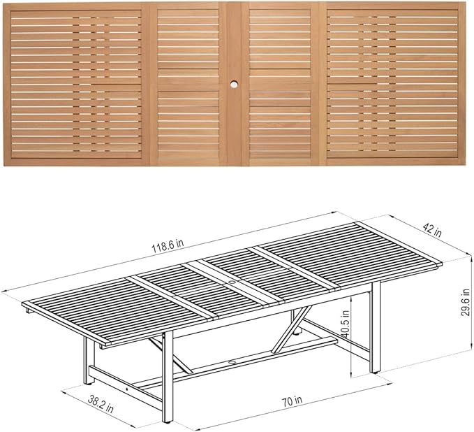 Amazonia Franklin 9-Piece Rectangular Extendable Patio Dining Set Teak Finish and Weather-Net Technology Ideal for Outdoors and Indoors