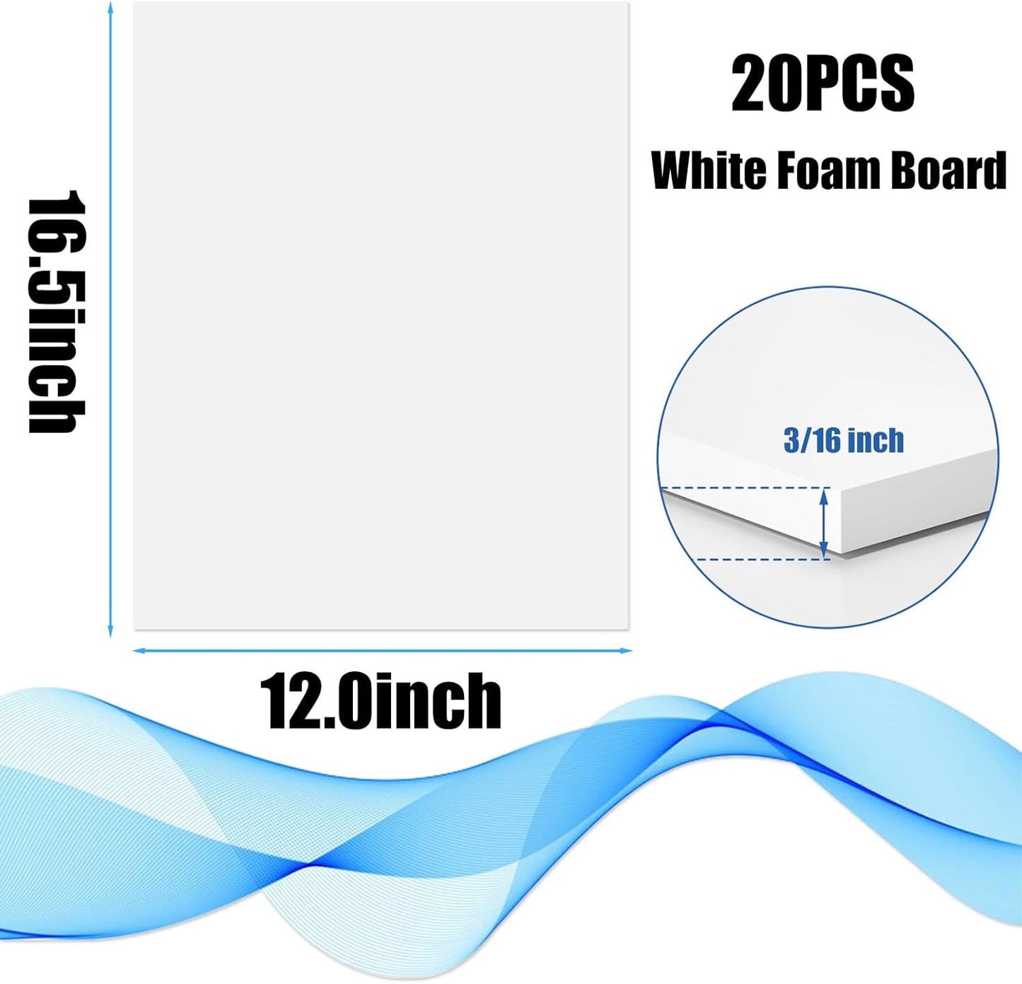 20 Pack White Foam Board 12" x 16.5", 3/16" Thickness Foam Core Baking Board for Projects, A3 Polystyrene Mat Board Poster Foam Board Sheets for Art Crafts, Presentation, Wedding, School Projects
