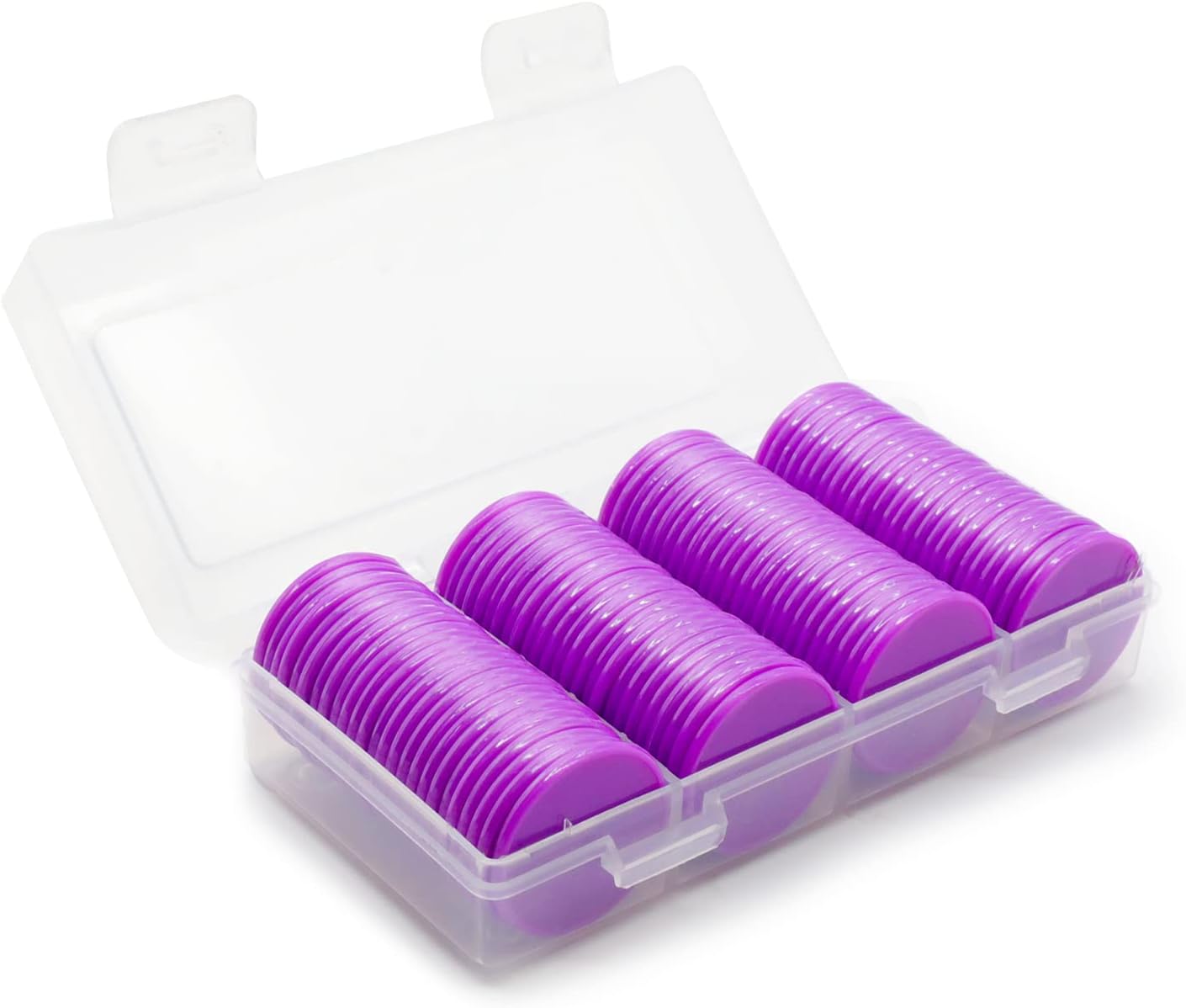 Set of 100 Opaque Plastic Learning Counters Mini Poker Chips Game Tokens with Storage Box (Purple, 1.58 Inch)