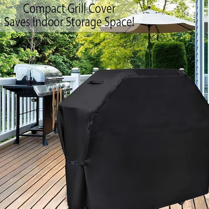 Grill Cover 58 inch BBQ Grill Cover Reinforced Corners & Windproof Clips Outdoor Grade 210D Fabric for Weber LX300, Dyna-Glo, Monument Grills Outdoor Furniture Covers