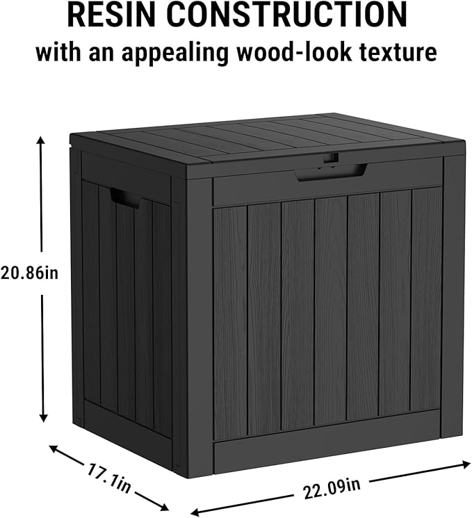 Mars Villa 31 Gallon Deck Box, Waterproof Weatherproof and UV Resistant Resin Storage Bin with Lockable Lid, Ideal for, Outdoor, Patio Furniture Cushions, Pool Supplies, Garden Tools, Black