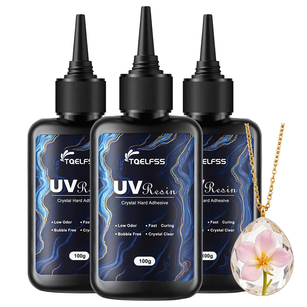 300g UV Resin,Crystal Clear,Hard UV Curing epoxy Resin, Upgraded Formula,odorless,Solar Activated Glue kit,Clear,UV Fast Curing,for Craft Decoration (100 g*3)