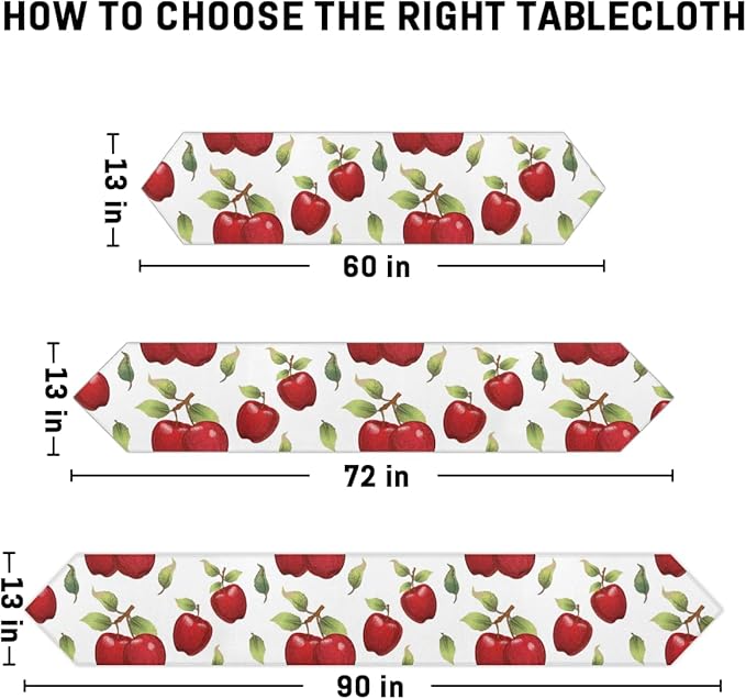 Apples Leaves Table Runners 48 Inches Long Table Runner Washable Kitchen Dining Tabletop Decor for Indoor Outdoor Party Wedding Dining Room Coffee Table Decoration 13x48 Inch