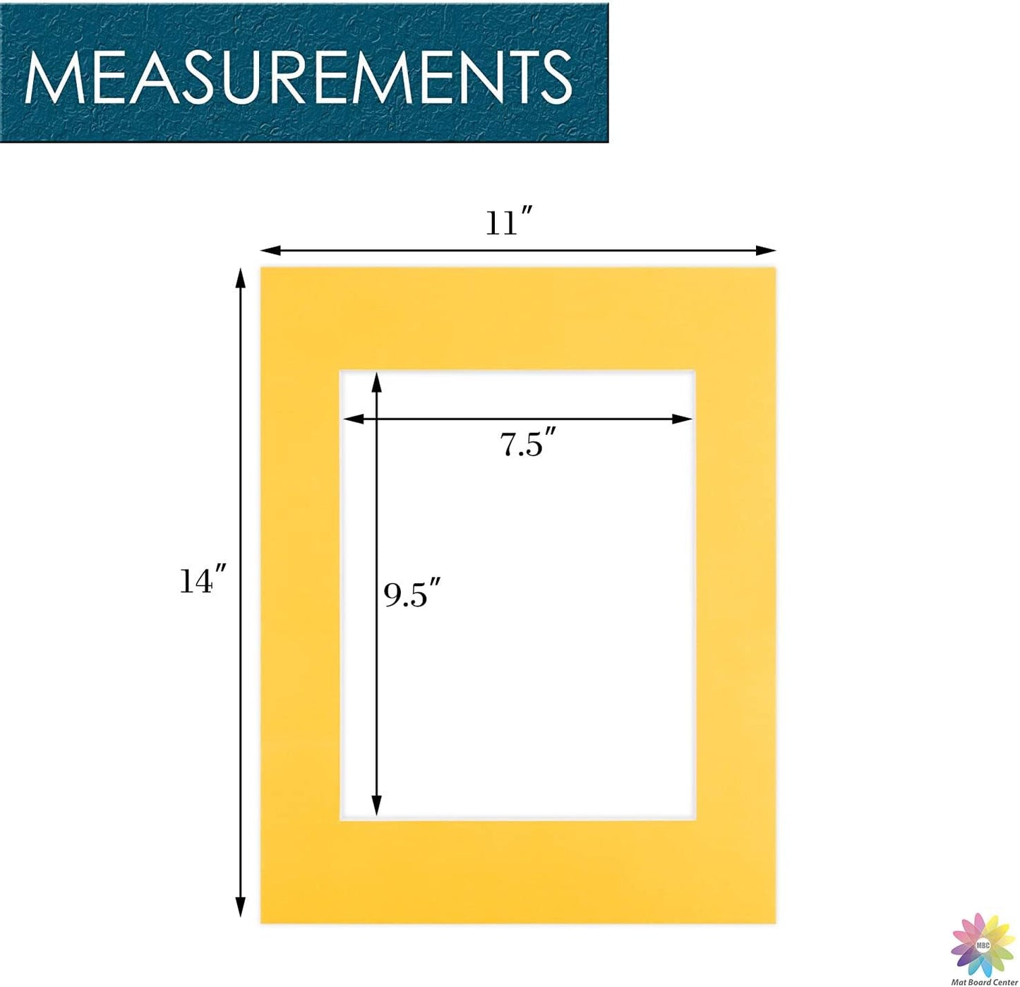Mat Board Center, Pack of 10, 11x14 for 8x10 Deep Yellow Color Mats - Bevel Cut, Acid Free, 4-ply Thickness, White Core - for Pictures, Photos, Framing