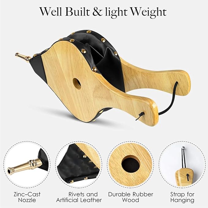 Fireplace Bellows Indoor 17"x 7.5" Large Wood Fire Blower with Hanging Strap BBQ Grill Chimney Hand Bellow Pump