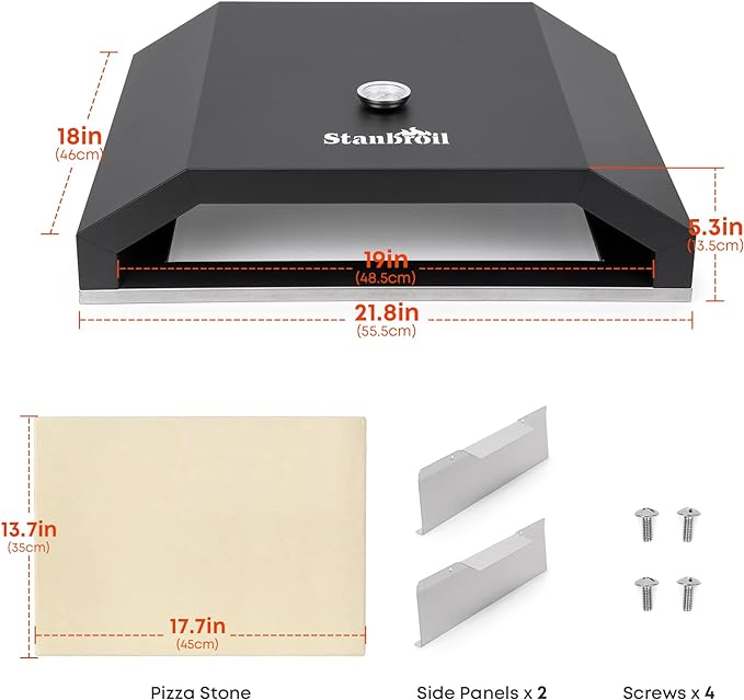 Stanbroil Pizza Oven for Blackstone 36" Gas Griddle Cooking Station, Outdoor Pizza Maker with Side Panels and Temperature Gauge, 17.7 in. x 13.7 in. Pizza Stone