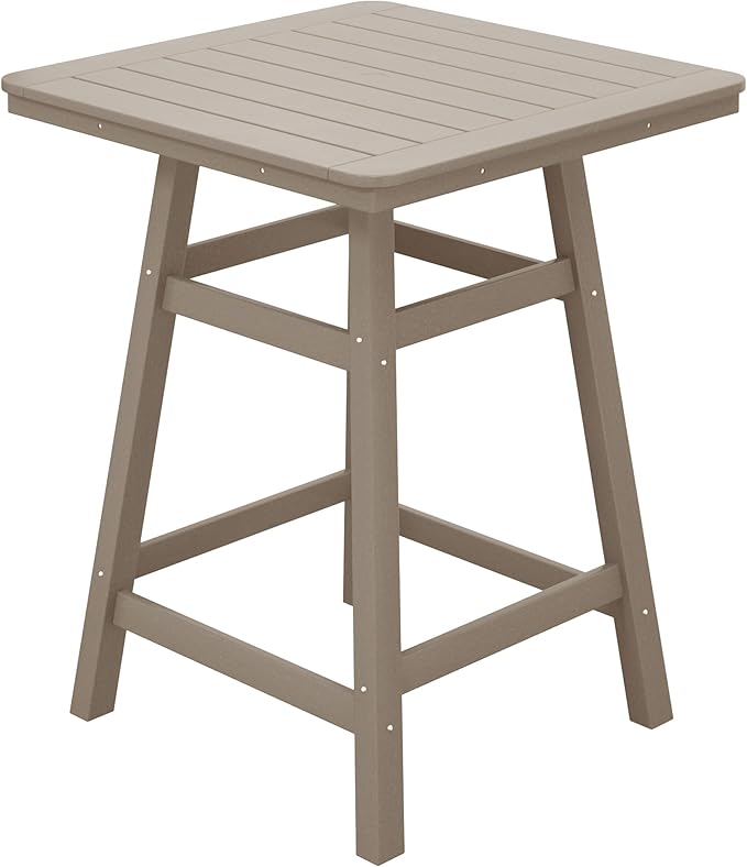Costaelm Outdoor Bar Table, 37" Counter Height Square Patio Cocktail Bar Table with Umbrella Hole, Patio Bistro Dining Pub Table for Front Porch Deck Backyard Garden, Weathered Wood