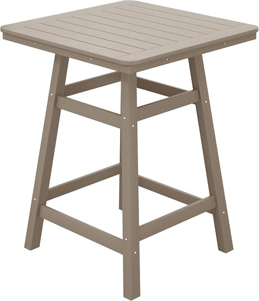 Costaelm Outdoor Bar Table, 37" Counter Height Square Patio Cocktail Bar Table with Umbrella Hole, Patio Bistro Dining Pub Table for Front Porch Deck Backyard Garden, Weathered Wood
