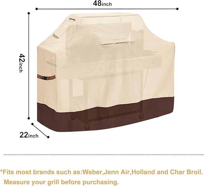 Vailge Grill Cover,48-inch Waterproof BBQ Cover,600D Heavy Duty Gas Grill Cover, UV & Dust & Rip & Fading Resistant,Suitable for Weber, Brinkmann, Char Broil Grills and More,Beige