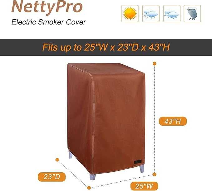 NettyPro 40 Inch Waterproof Electric Smoker Cover for Masterbuilt Electric Smoker, Outdoor Heavy Duty Square Vertical Smoker Grill Cover, Brown