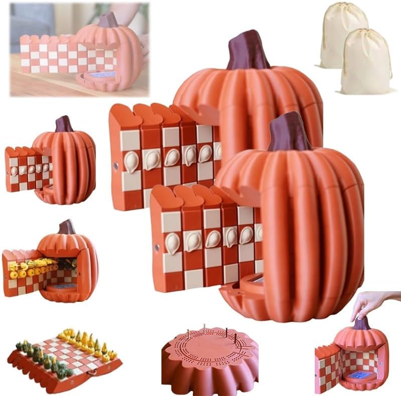 Forgecore Gourd Games, Pumpkin Game Set: Magnetic Chess Checkers, Dice Tower, Cribbage, Card Holder, Gourd Gambit Pumpkin Chess Expansion Pack, 3D Printing Portable Adult Pumpkins Board Game Set(2#1)