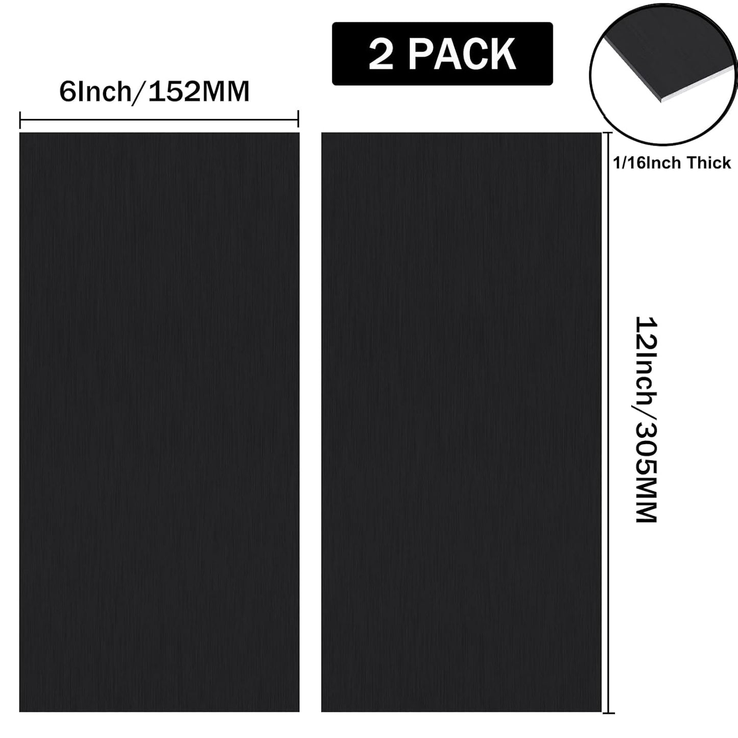 2Pack Anodized Aluminum Sheet 6 x 12 x 1/16(0.06") Inch Black Anodized Aluminum Metal Plates Engraving Blanks for Laser Engraving, DIY, 1.5MM Thin Decorative Aluminum Metal Sheets for Crafting