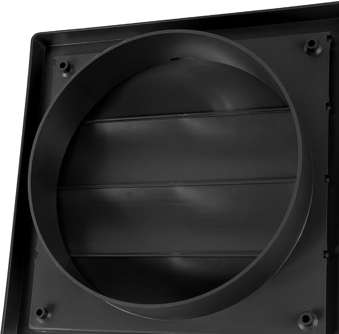 Plastic 6" Black Dryer Vent Cover with Flange - Exhaust Ventilation Grille with Shutters - Louvered Air Vent for Bathroom, Kitchen, Garage various Ventilation Systems Ø5.9" / 7.5" x 7.5"