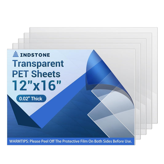 5 Pack 12”x16” x0.02” Clear PET/Plexiglass Sheet, Transparent Flexible Plastic Sheet 12x16, 0.02” Clear Plastic Sheet for Crafts, Picture Frames, Painting, Sign Blank