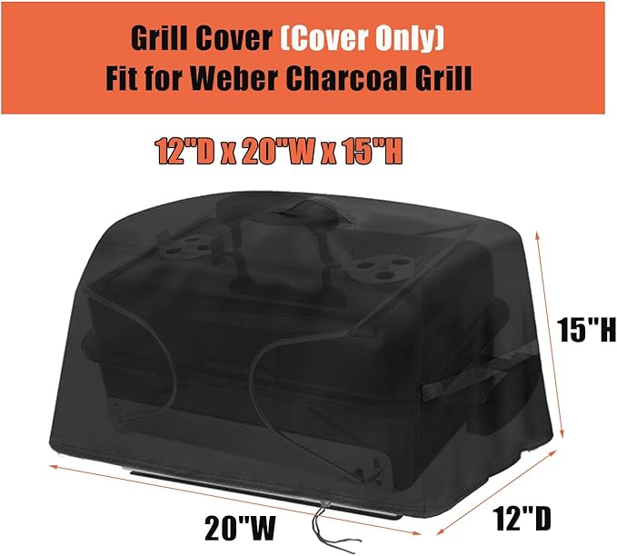 Grill Cover Fit for Weber Go-Anywhere Charcoal Grill,Waterproof Portable Charcoal Grill Cover,Outdoor Small BBQ Smoker Grill Cover (12" D x 20" W x 15" H)